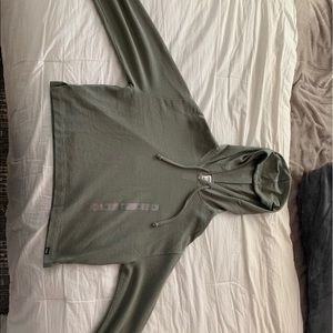 Sage Green Mesh Cropped Hoodie